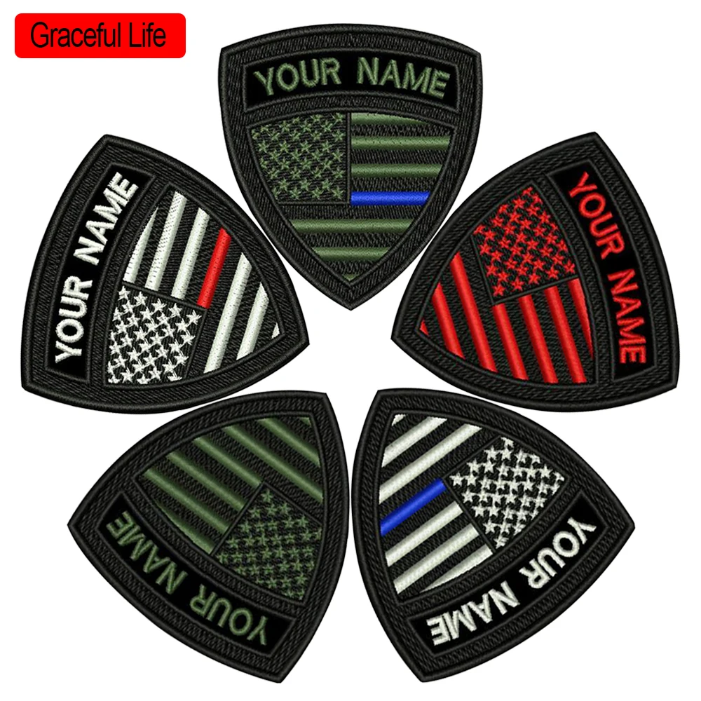 

2Pcs Custom Embroidery Flag Name Patches Military Shield Same Personalized Number Tag USA Customized Logo ID For Multiple