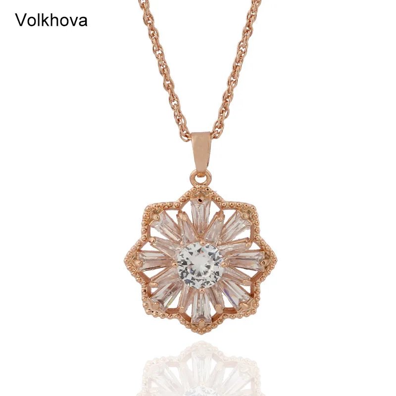 Кулон в форме цветка из розового золота 585 пробы кулон с фианитом класса ААА