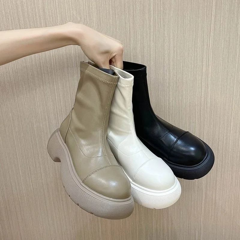 Women's Ankle Boots Short Boots 2021 Thick Bottom Raised Back Zipper Solid Martin Boots Rain Boots Winter Shoes Platform Gothic