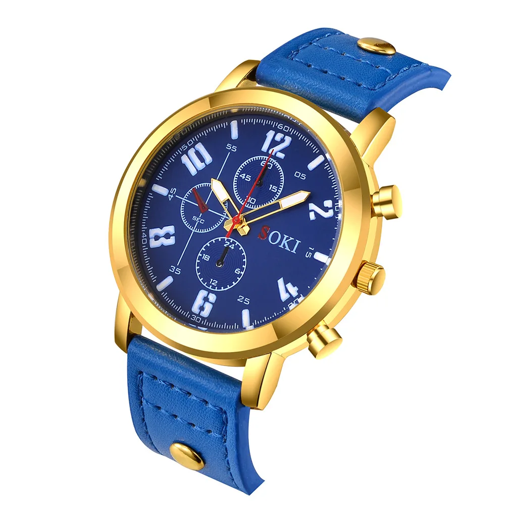 Новинка 2018 модные кварцевые мужские часы с ремешком тремя глазами повседневные