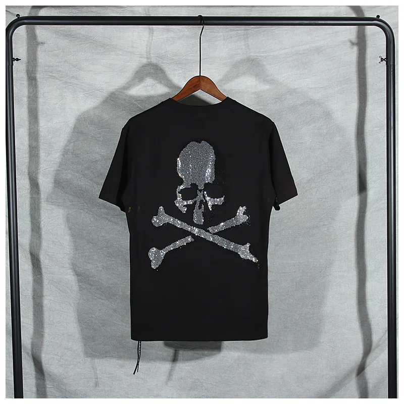 

Женская Повседневная футболка mastermind, Весенняя свободная черная футболка в японском стиле Харадзюку с изображением черепа и бриллиантов, бо...