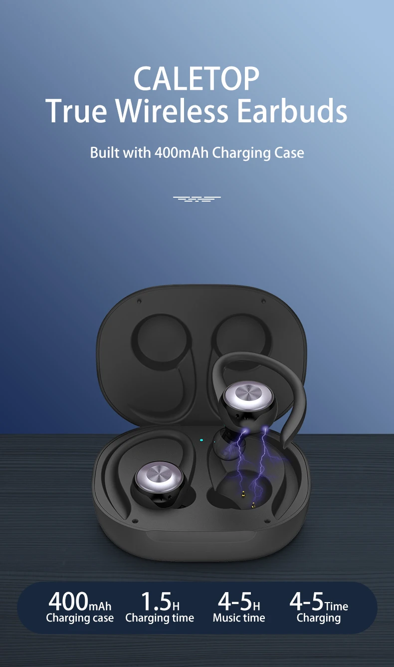 CALETOP TWS Bluetooth 5.0 Earphone Sports Wireless Earphones Ear Hook Noise Reduction Headphones Stereo Sound Headset with MIC