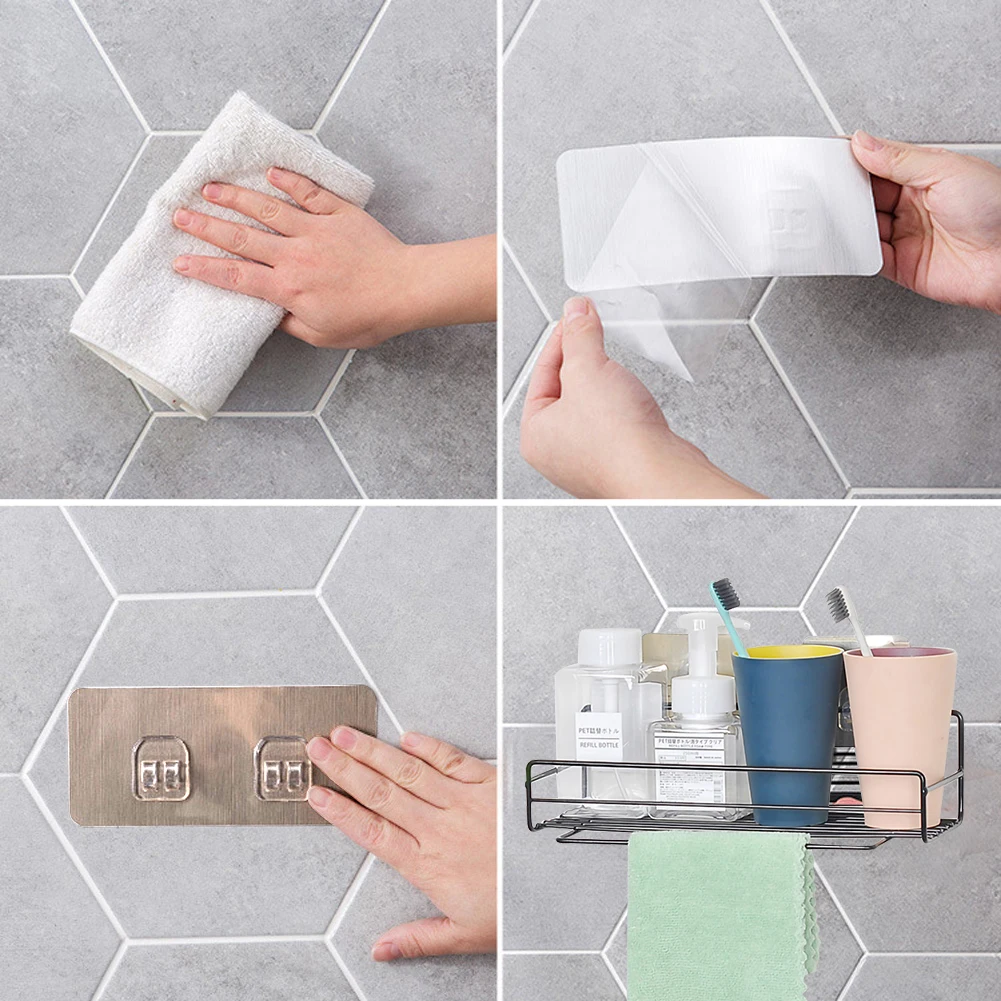 

Bathroom Shelf Metal Shelf Storage Rack Stainless Steel Punch-Free Firm Shower Kitchen Fitted Wall Storage Organizer Rack