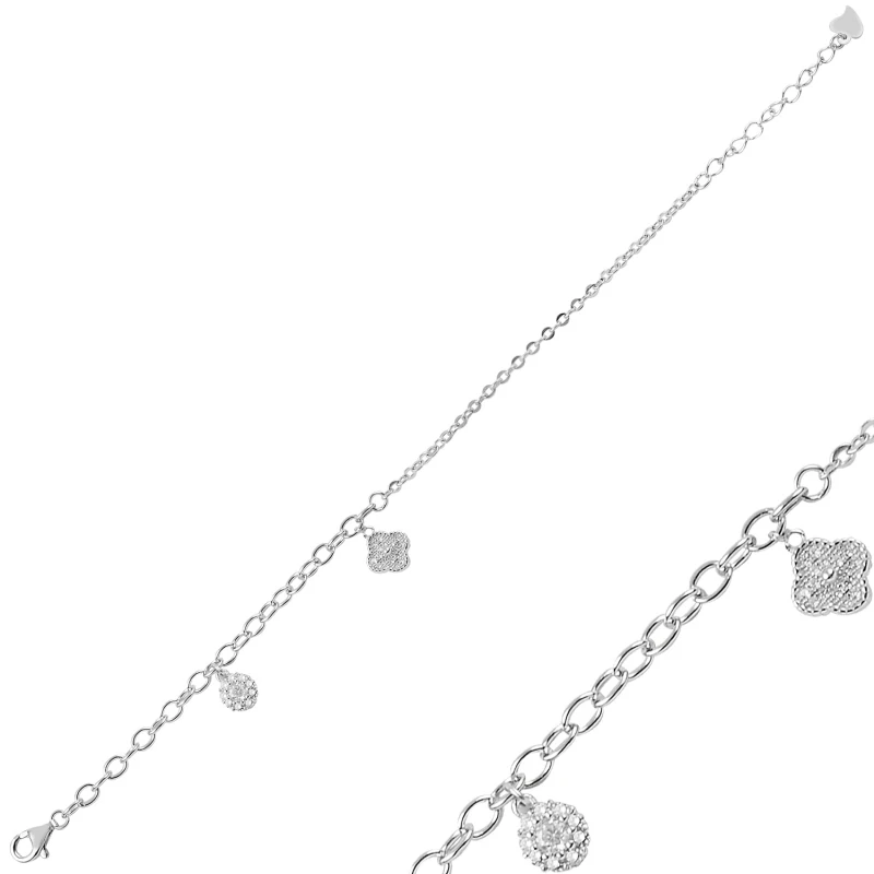 

Серебряный циркониевый камень Silverlina, висячий браслет с клевером