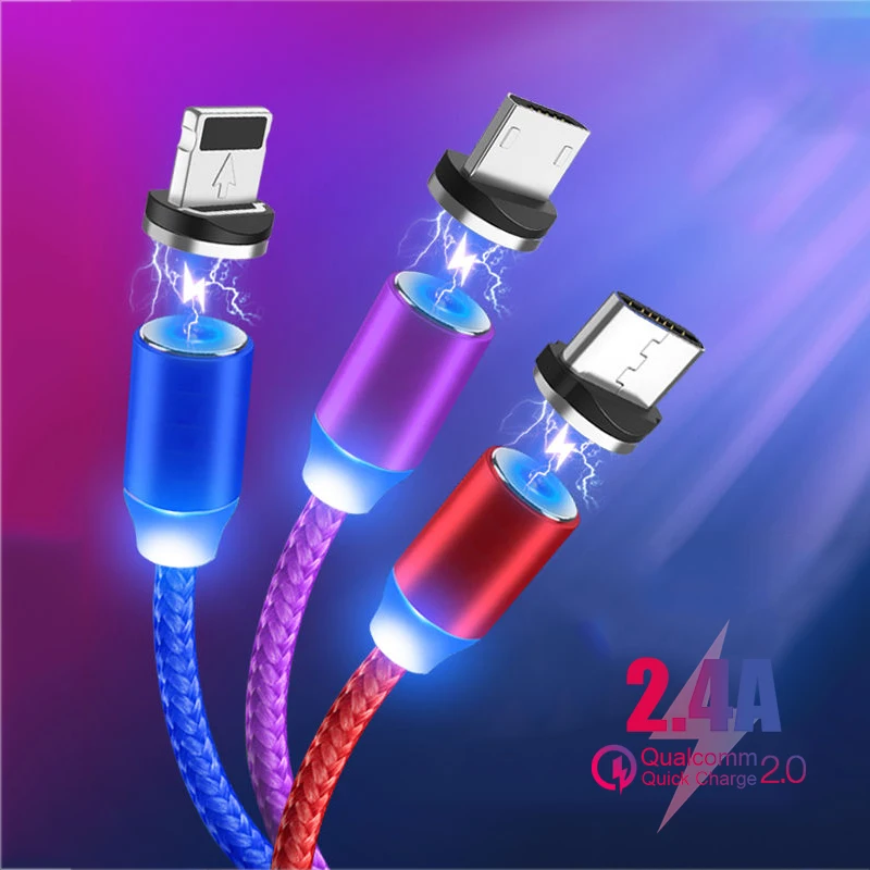 Магнитное зарядное устройство с разъемом Micro USB Type C кабель для передачи данных