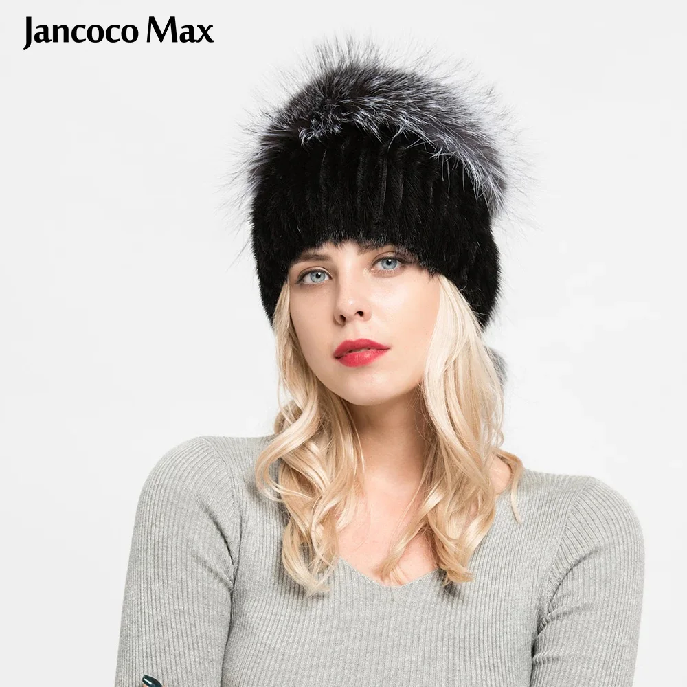 Jancoco Max Новое поступление настоящие норковые меховые шапки бини из меха черно