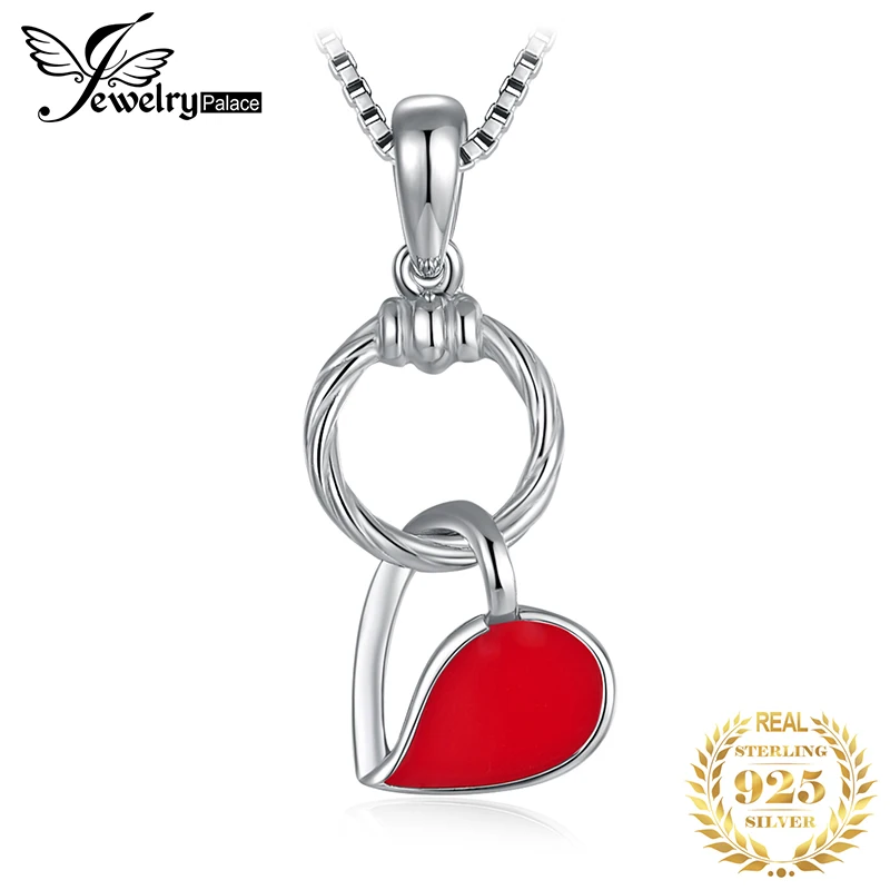 

JewelryPalace Red Heart Love You Pendant 925 Sterling Silver Enamel Pendant Necklace for Women Fashion Jewelry Lover No Chain
