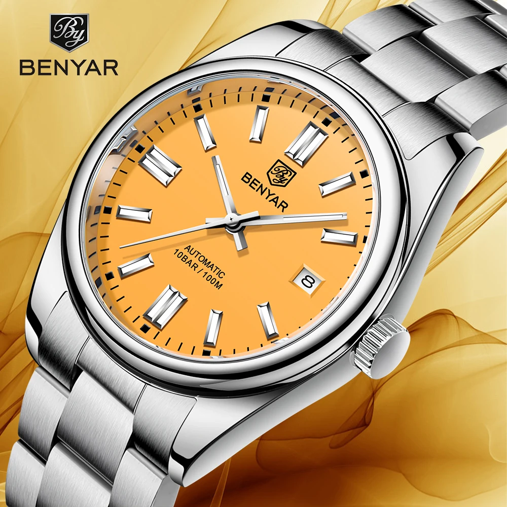 2021 New Benyar Men's Luxury Mechanical Watch Stainless Steel 100m Waterproof Clock Men's Luminous Automatic Watch Reloj Hombre