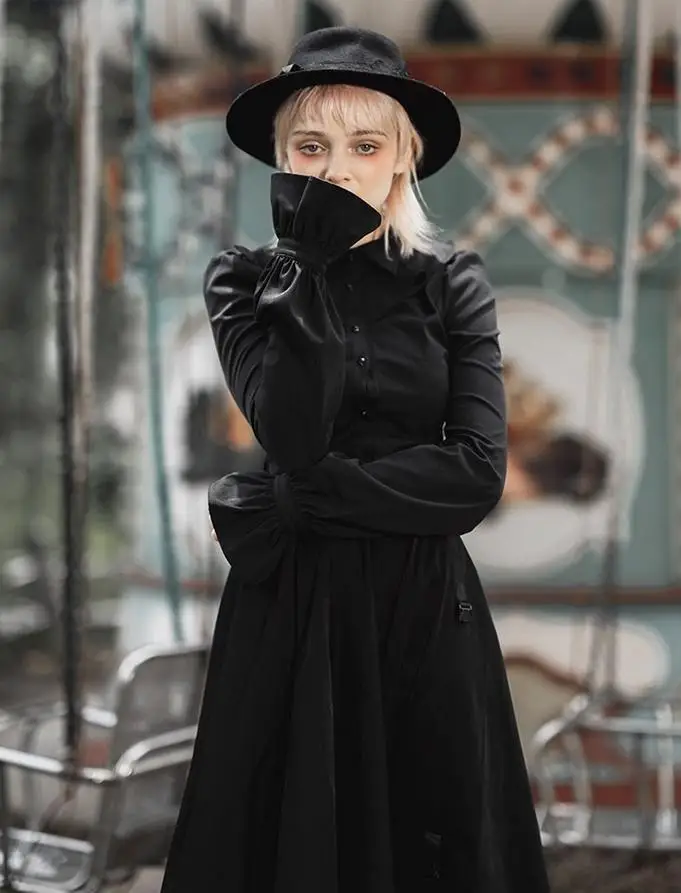 Панк рейв женские воланами воротник с расклешенными рукавами приталенные