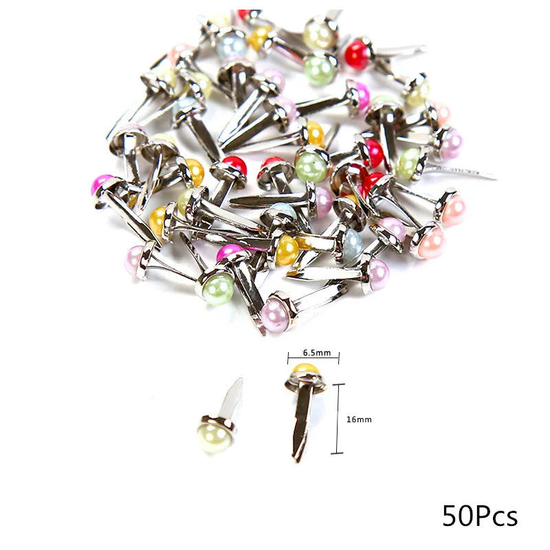 Pearl Brads small 50/100 шт. Металлические ремесла крепеж Brads самодельная открытка делая детей скрапбукинга Embellissement материалы украшения для ногтей украшения искусства - Цвет: Pearl Brads small
