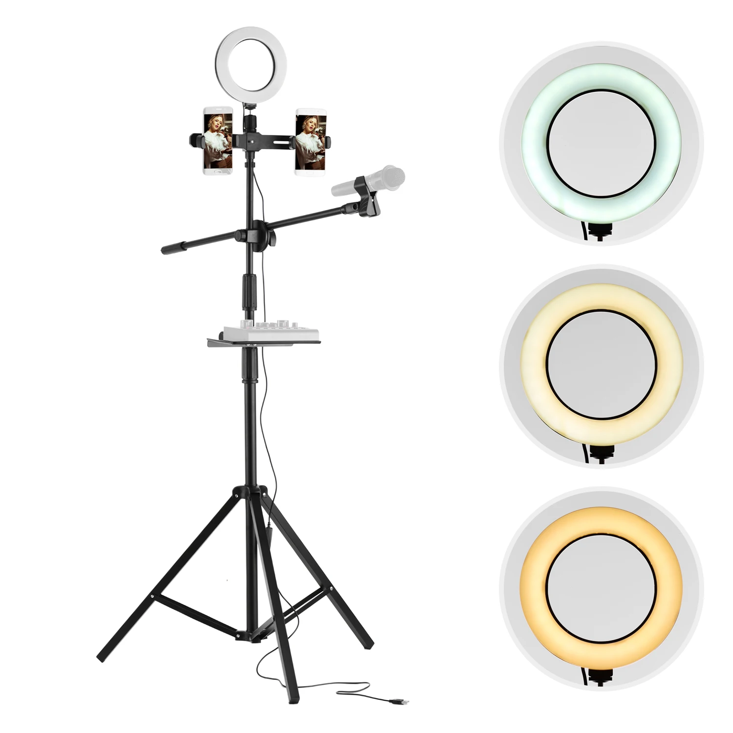 Видео набор для трансляции с микрофоном штатив 26 см/10 дюймов светодиодный