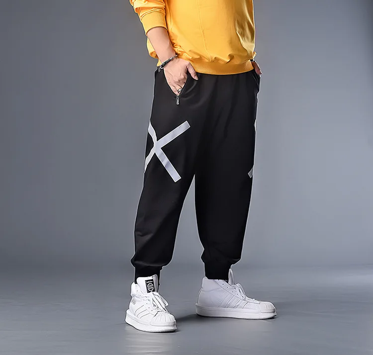Плюс 7XL 6XL 5XL XXXXL полосатые беговые штаны для мужчин Светоотражающие этикетки трековые шаровары Homme уличная Мужская хип-хоп