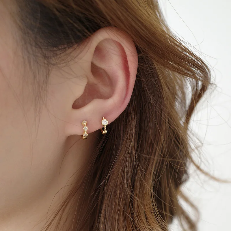 

VENTFILLE Silver Color Hoop Earrings for Women Girl Gift with Zicon Crystal 925 Printed INS Fashion Jewelry Wholesale Dropship