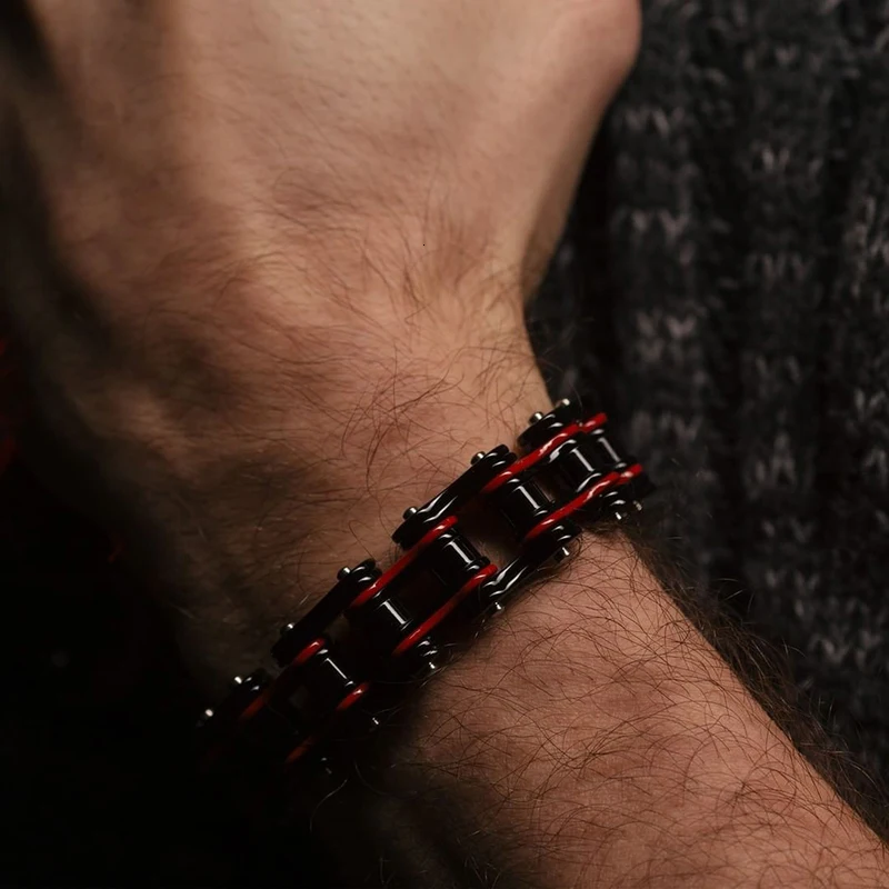 Мужской массивный черный красный браслет цепочка 16 5 мм для велосипеда из