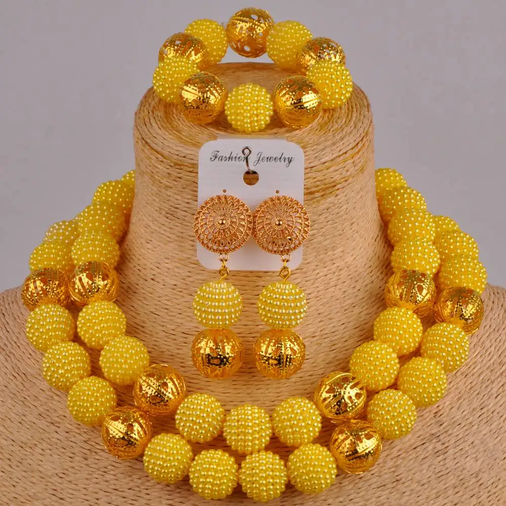 Желтый костюм ожерелье африканский набор с искусственным жемчугом нигерийский
