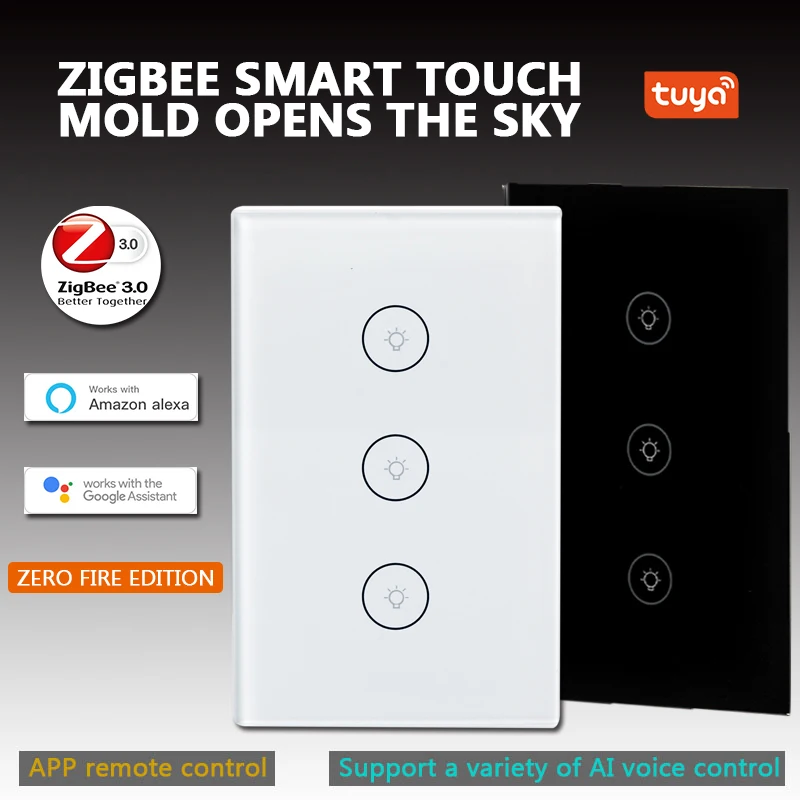 

Tuya ZigBee умный светильник Переключатель ЕС без каких-либо нейтральный провод Два методы проводки с 1/2/3 опциональный голосовой Управление с ...