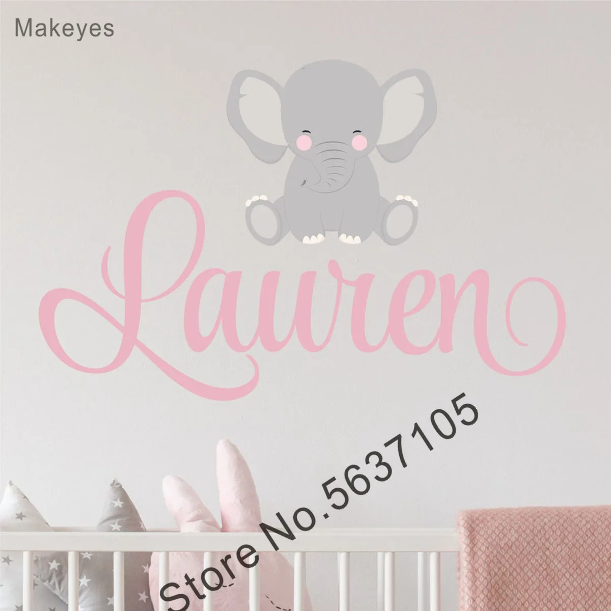 

Makeyes Personalized Name Wall Sticker Baby Elephant Cute Wall Decals Custom Names Home Kids Bedroom Wall Decor Vinyl Love Q625
