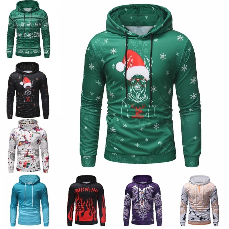 Новая модная Красная рождественская стильная Рождественская зимняя Толстовка с