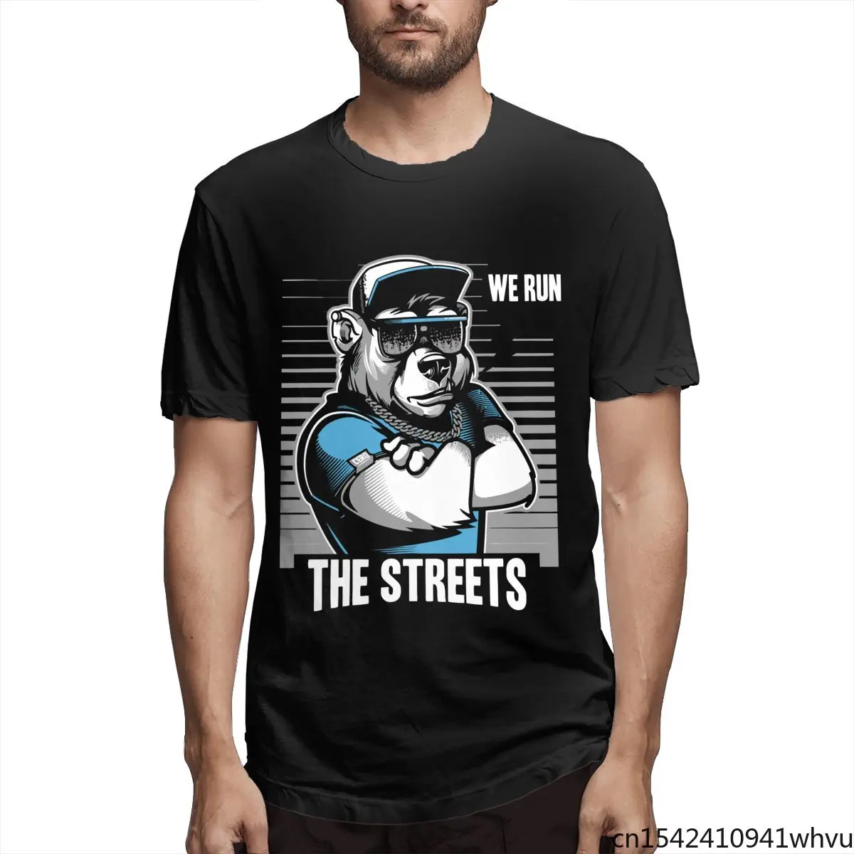 

WE RUN THE STREETS Catjornico The Design of The Bear Hip Hop Trend Summer Short Sleeve Men T-Shirt New Clothing