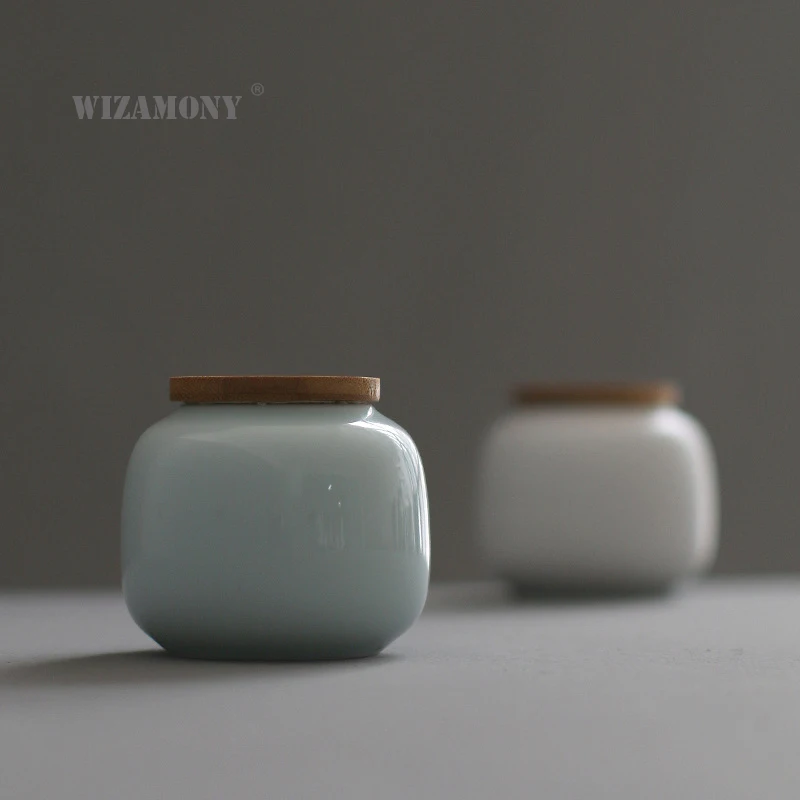WIZAMONY китайский чайный caddy с деревянной крышкой маленький контейнер для сырой
