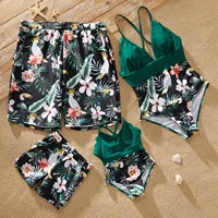 patpat new summer family look deep v neck floral print stitching solid one piece matching swimsuits