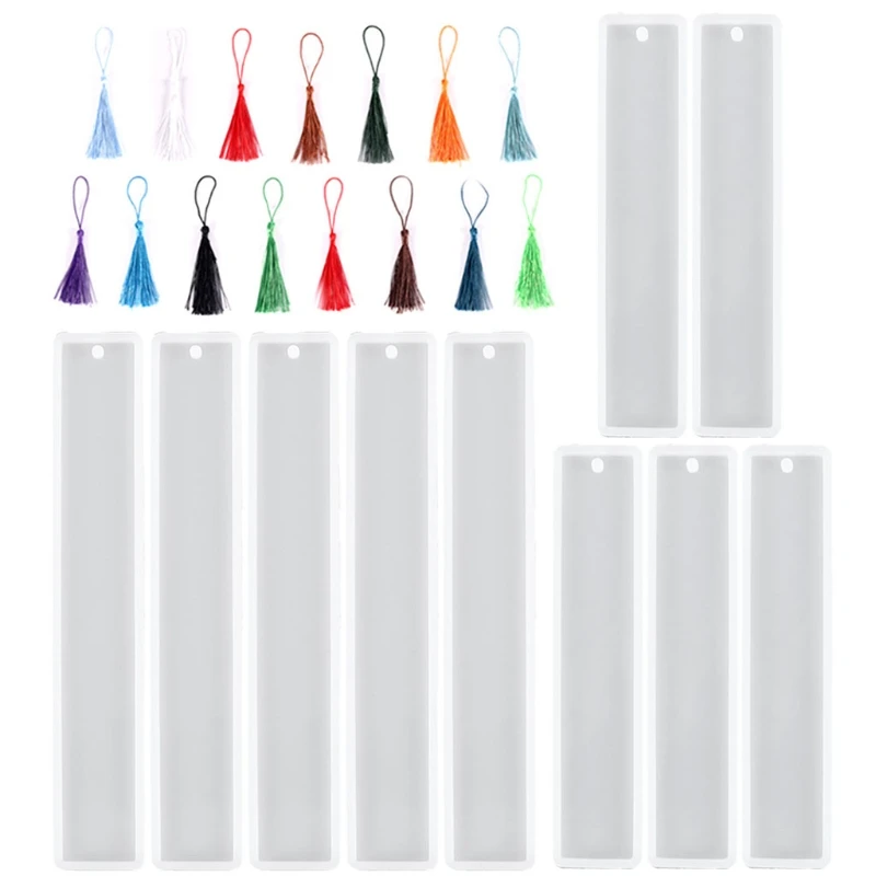 

Bookmark Resin Mould Set Include Rectangle Bookmark Silicone Jewelry Mould with Colorful Tassels for Bookmark Making