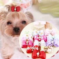 10pcsset dot bowknot mixed colors pet dog hair bows dog grooming for dog puppy pet cat bowknot puppy rubber band 32cm