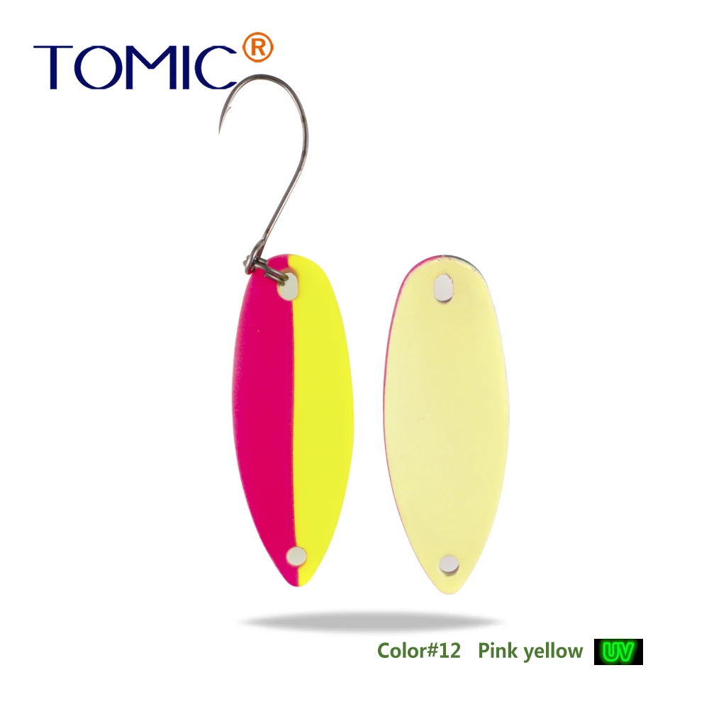 Pink Yellow Tomic 2 г 3,5 г 5,5 г латунные рыболовные лезвия 1 шт. набор сверхлегкий УФ цвет металлическая приманка микро литье форель бас ложка - Цвет: Pink Yellow