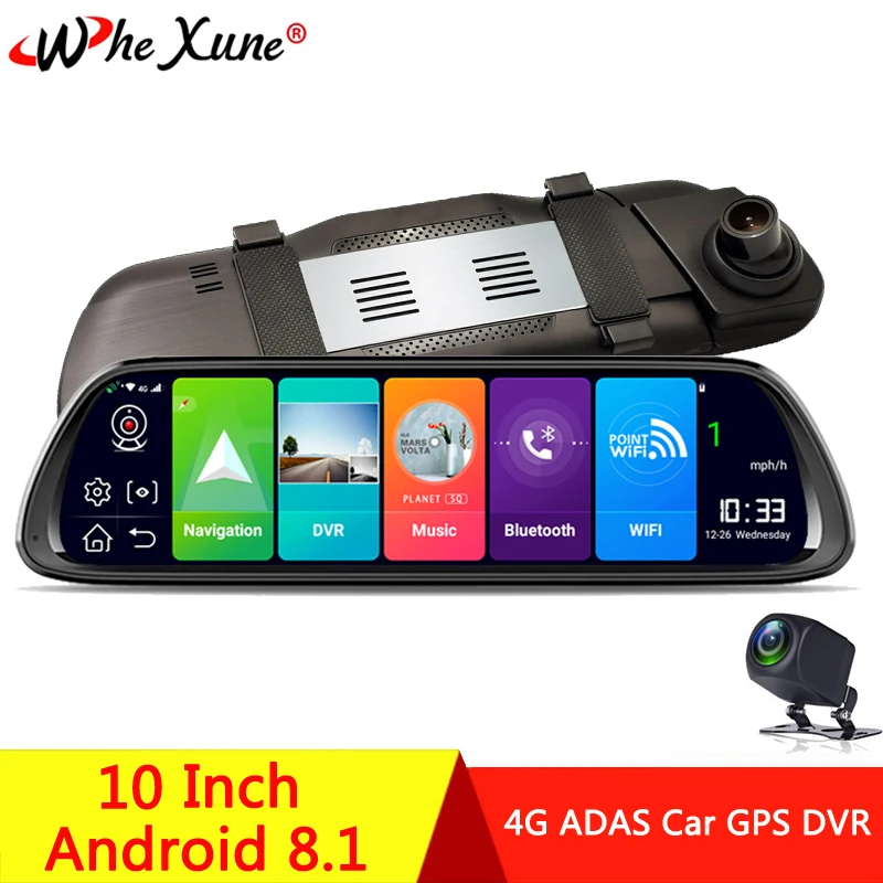 WHEXUNE 4G Android 8,1 Автомобильный видеорегистратор Камера ADAS Mirror Drive recorder dvr gps навигатор Авто FHD 1080P wifi видео регистратор