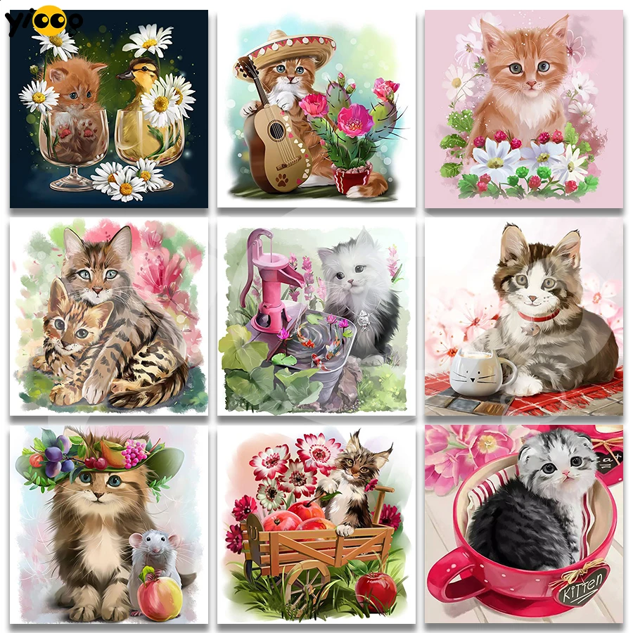 

Full Square/Round Drill Diamond Painting Embroidery Cross Stitch Cute Cat Series Rhinestone Mosaic Decor Gift TX84