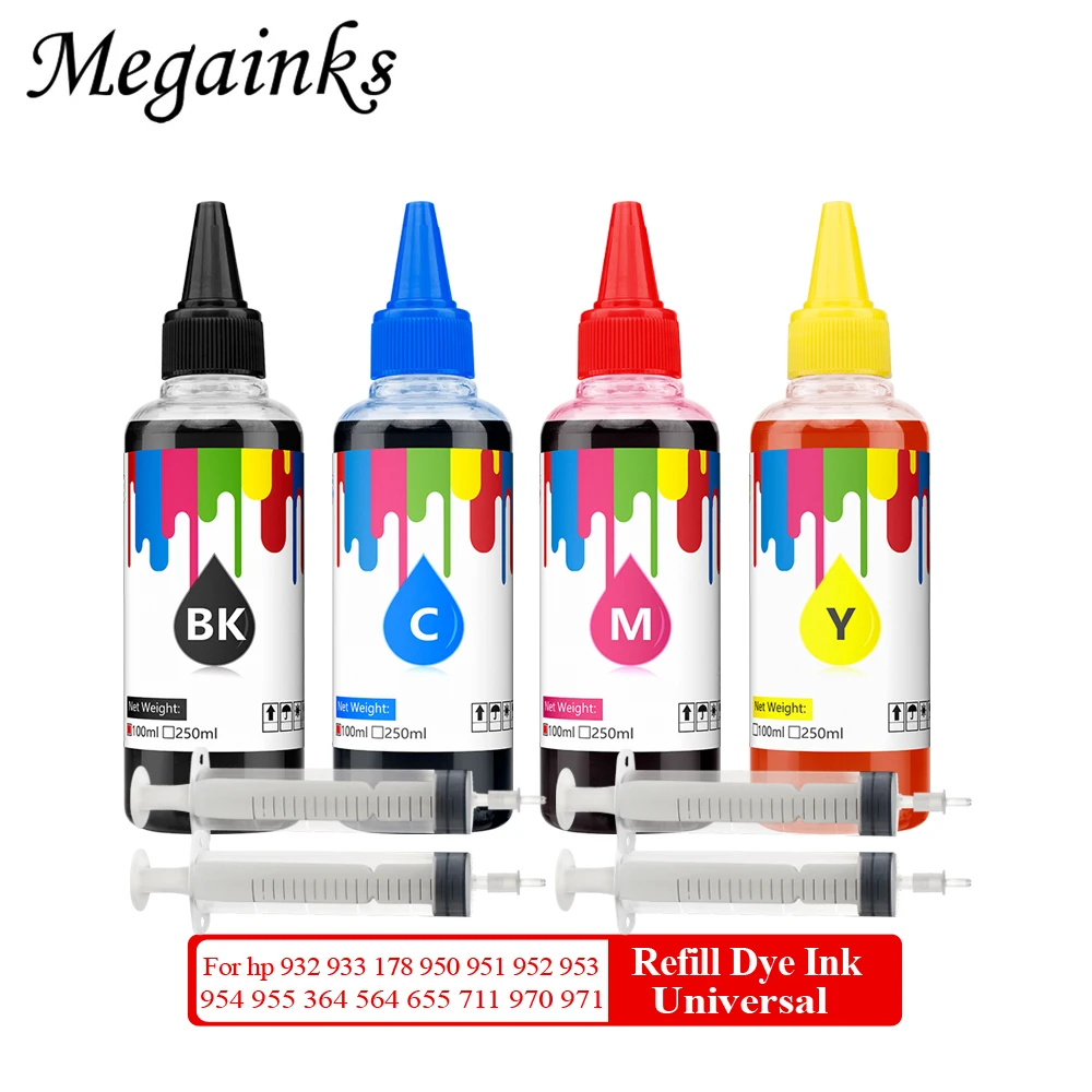 

4PC x 100ml Universal Refill dye ink For hp 932 933 920 178 950 951 952 953 954 955 364 564 655 685 711 970 971 cartridge & ciss