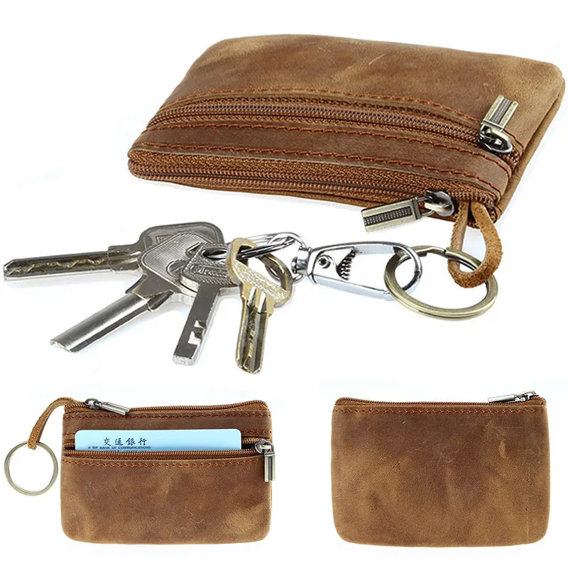 Мужской винтажный кошелек на молнии кожаный для монет маленький Portomonee J9