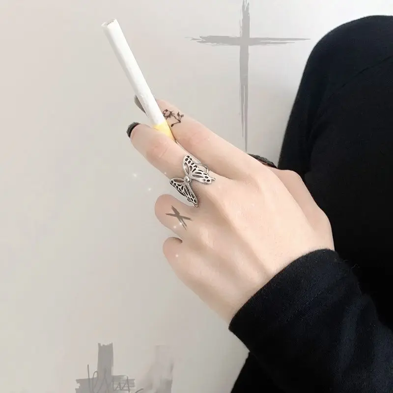 Harajuku Готическая винтажная эстетика полый Серебряный Цвет Бабочка Фотография