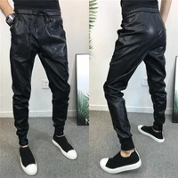 summer leather pants mens windproof slim fit elastic pencil pants imitation pu leather motorcycle pants man drawstring pants