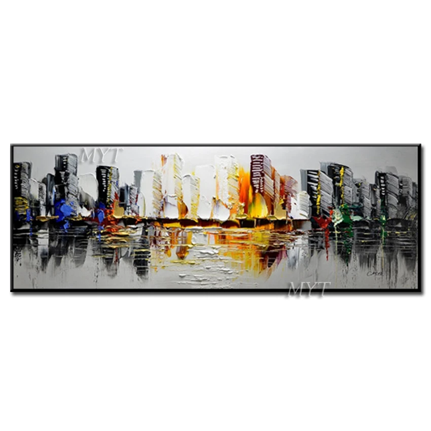 

Free Shipping Hot Sale Handpainted City Buliding Abstract Oil Paintings Wall Art Canvas Painting Wall Picture For Living Room