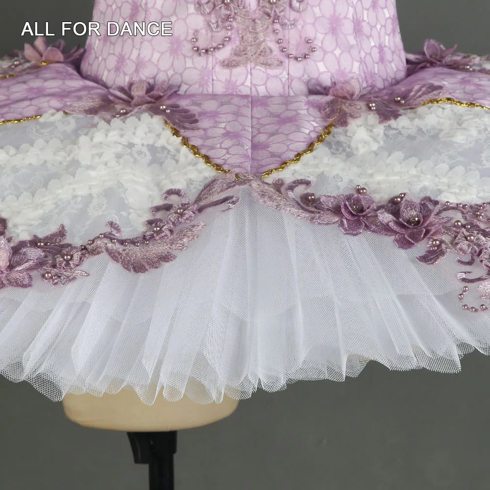 

Lilac and White Spandex Professional Ballet Tutu for Adult Girls 10 Layer Stiff Tulle Classical Pancake Tutu Solo Costume B18033
