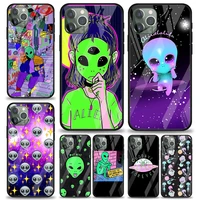 cartoon space alien for apple iphone 12 pro max mini 11 pro xs max x xr 6s 6 7 8 plus luxury tempered glass phone case