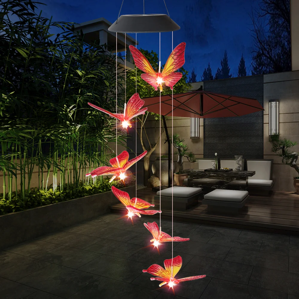 

LED Solar Wind Chime Light Butterfly Style Outdoor Waterproof Garden Hanging Lights Christmas Holiday Solar Lamp Decor