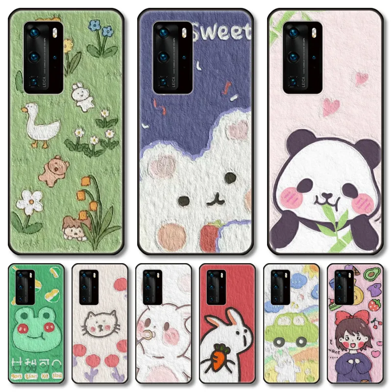 

3D милый мультяшный чехол для телефона Huawei P 40 30 20 10 9 Smart 2019 Lite E Pro Plus черный чехол для сотового телефона