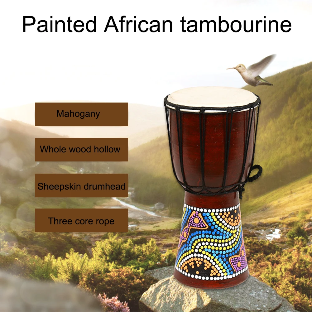 4 Inch 6 Professional African Djembe Drum Wooden Goat Skin Good Sound Traditional Musical Instrument | Спорт и развлечения
