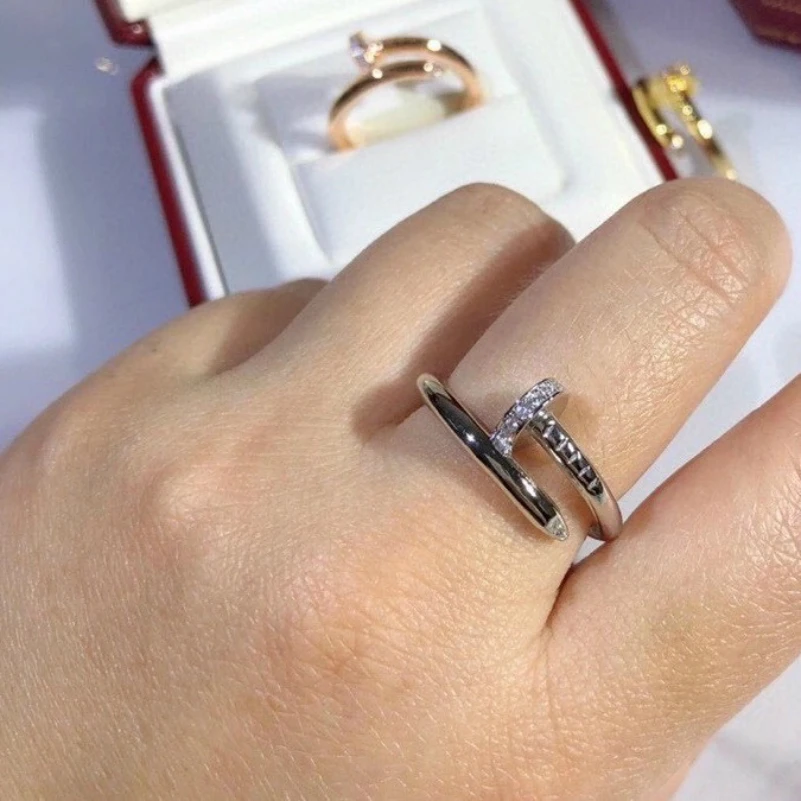 

s925 Sterling Silver High Quality Classic Simple Fashion Jewelry Zircon Nail-Shaped Open Ring for Women Charm Gift Accessory