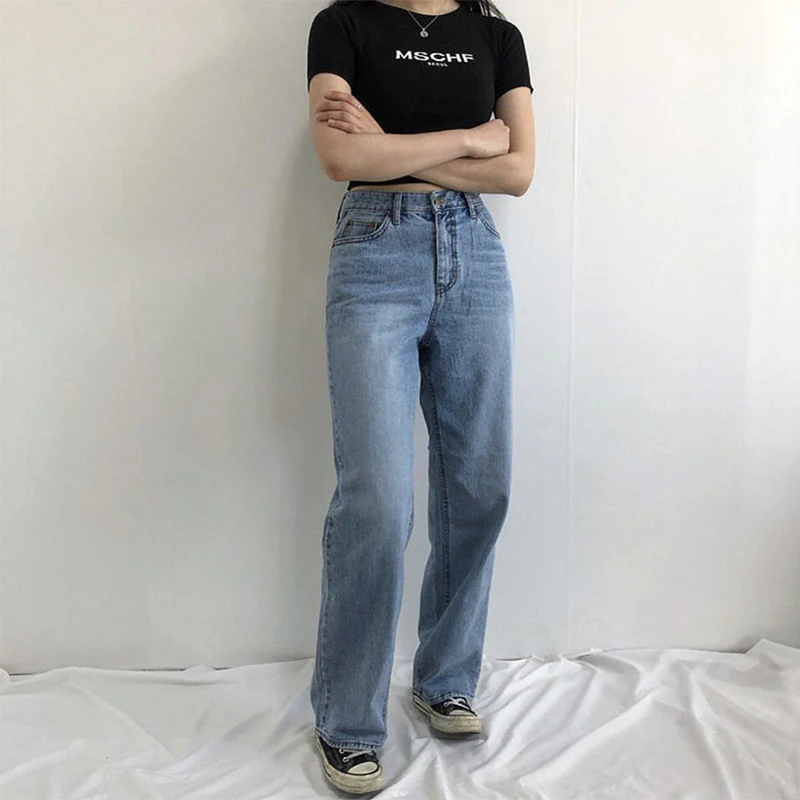 

Autumn and winter new street fashion high waist loose wide leg jeans women, wild slim straight casual pants jeans women