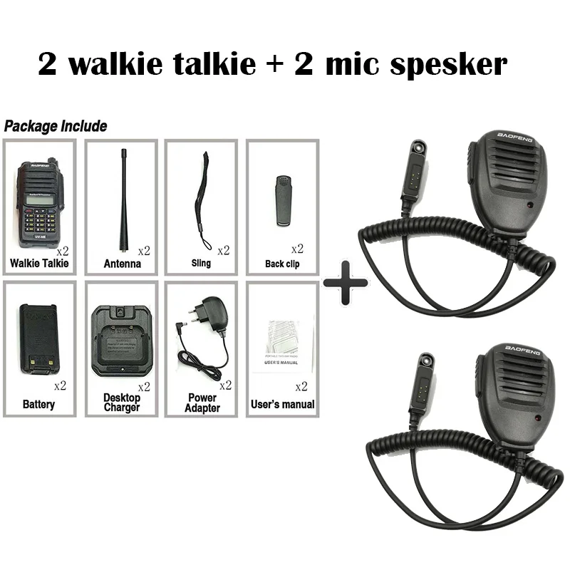 Add 2 mic speaker 2PCS New 100%original Baofeng UV-9R Plus IP67 WaterproofRadio Walkie Talkie 8W UHF&VHF 128CH 2800mAh Walkie Talkie Radio Station - Цвет: Add 2 mic speaker