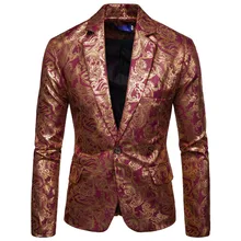 LUCLESAM Men Bronzing Floral Blazer Wedding Prom Stage DJ Singers Suit Jacket Slim Fit Costume blaser masculino (4)