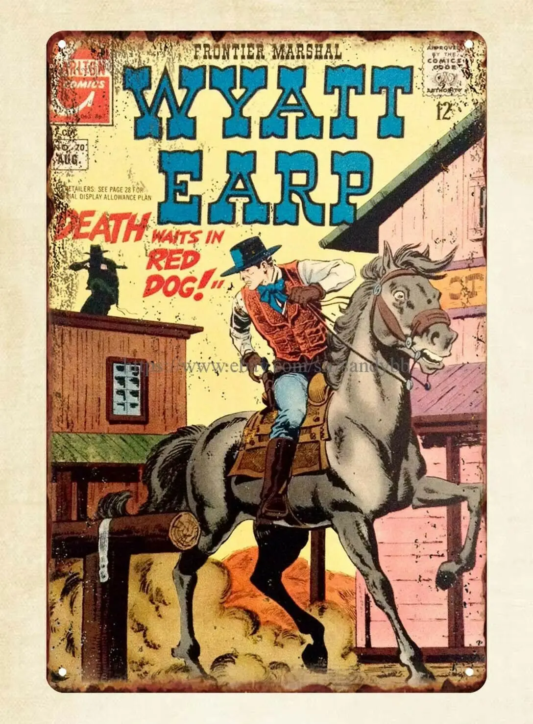 

metal rusty replica wall decor Wyatt Earp, Frontier Marshal 1967 metal tin sign