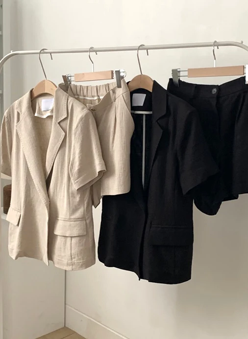 

REALEFT 2020 New Summer Vintage Woman Sets Two Piece Outfits Matching Pants Casual Single Button Blazer and Chic Shorts Suits