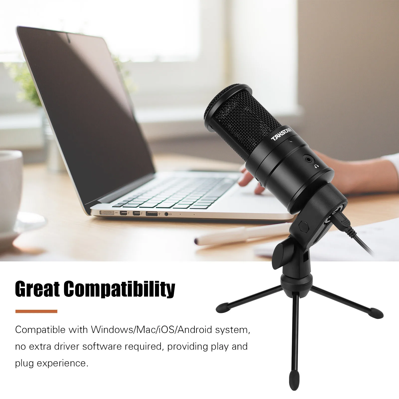 

TAKSTAR PC-K220USB Condenser Desktop Microphone USB Powered Cardioid PC Mic Plug and Play for Voice Musical Instrument Recording