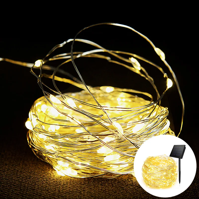 Светодиодная уличная гирлянда на солнечной батарее 50 светодиодный 100 200