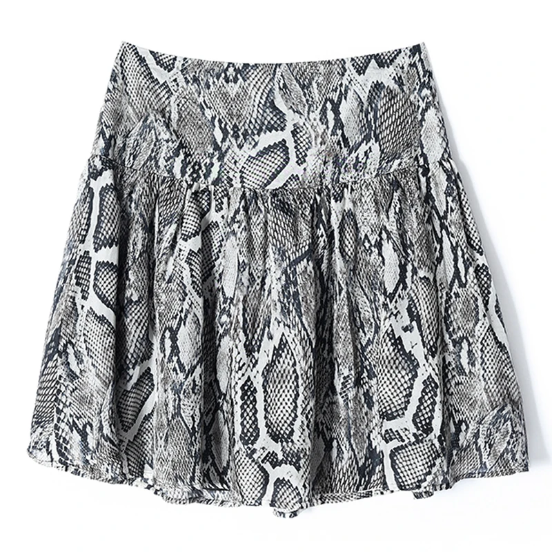 

New Pure Silk Women Mini Skirt High Waist Snake Print Party Clubwear Casual Short Broken Size Limited Quantities
