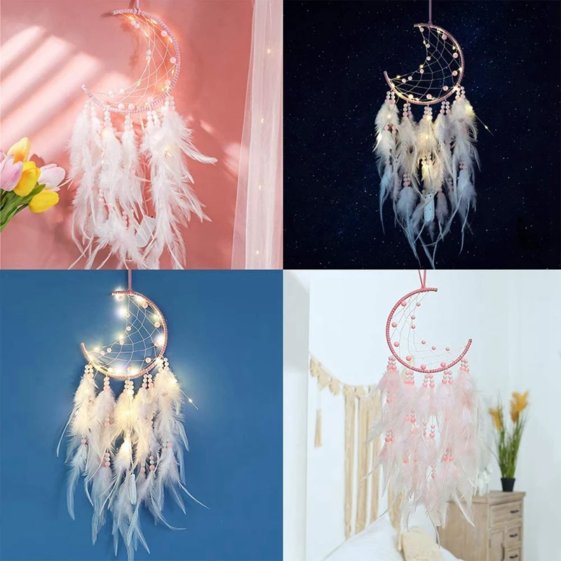 

Hot XD-Dream Catcher with LED Light Handmade Dreamcatcher for Kids Home Decoration Wall Hanging Ornaments Craft (Pink)